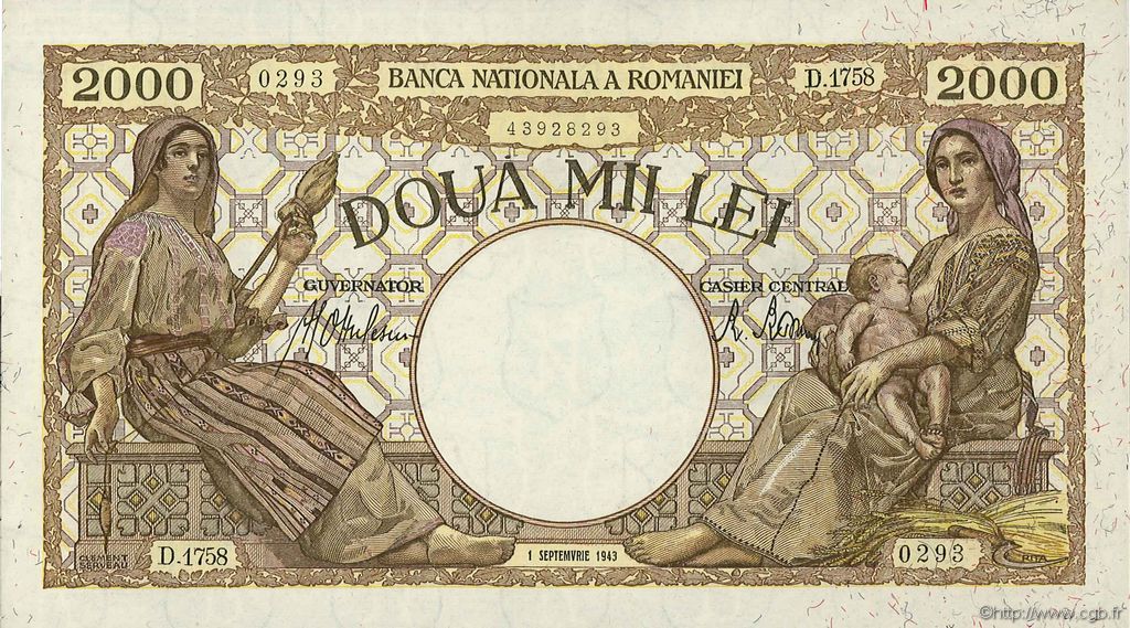 2000 Lei ROMANIA  1943 P.054a UNC-