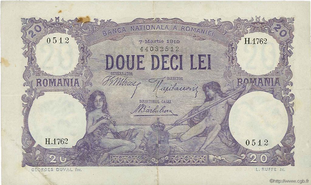 20 Lei ROMANIA  1919 P.020 VF