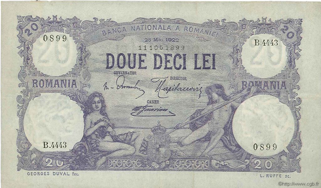 20 Lei ROMANIA  1923 P.020 BB