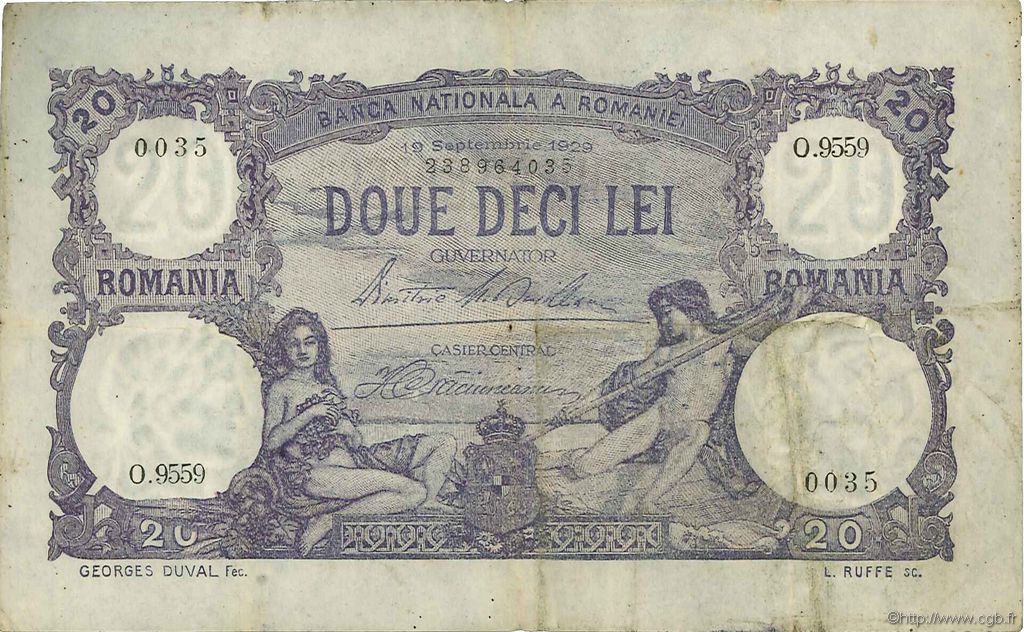 20 Lei ROMANIA  1929 P.030 q.BB