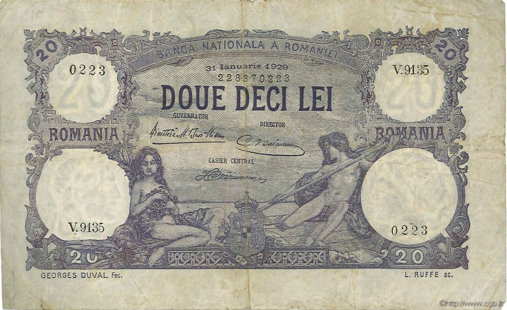 20 Lei ROMANIA  1929 P.020 VF-