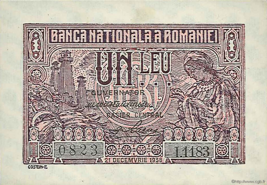 1 Leu ROMANIA  1938 P.038 UNC-
