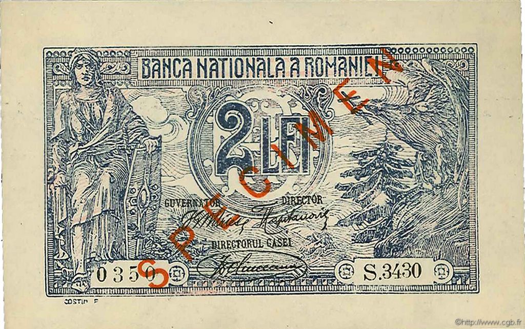 2 Lei Spécimen ROMANIA  1920 P.027s UNC-