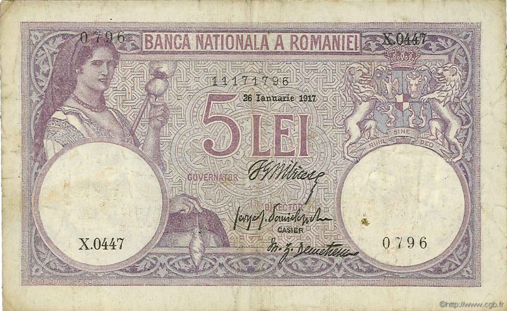 5 Lei ROMANIA  1917 P.019a F+