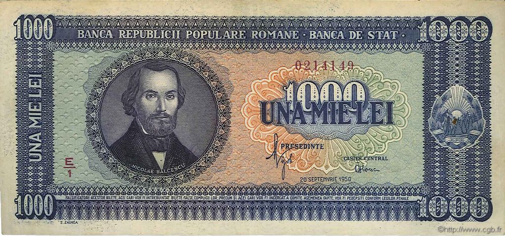 1000 Lei ROMANIA  1950 P.087 q.SPL