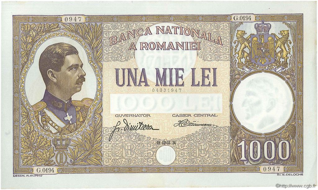1000 Lei ROMANIA  1934 P.037a XF