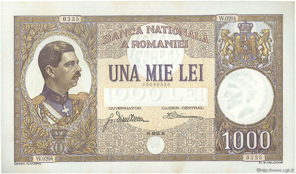 1000 Lei ROMANIA  1934 P.037a AU