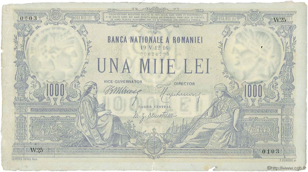 1000 Lei ROMANIA  1916 P.023a VF