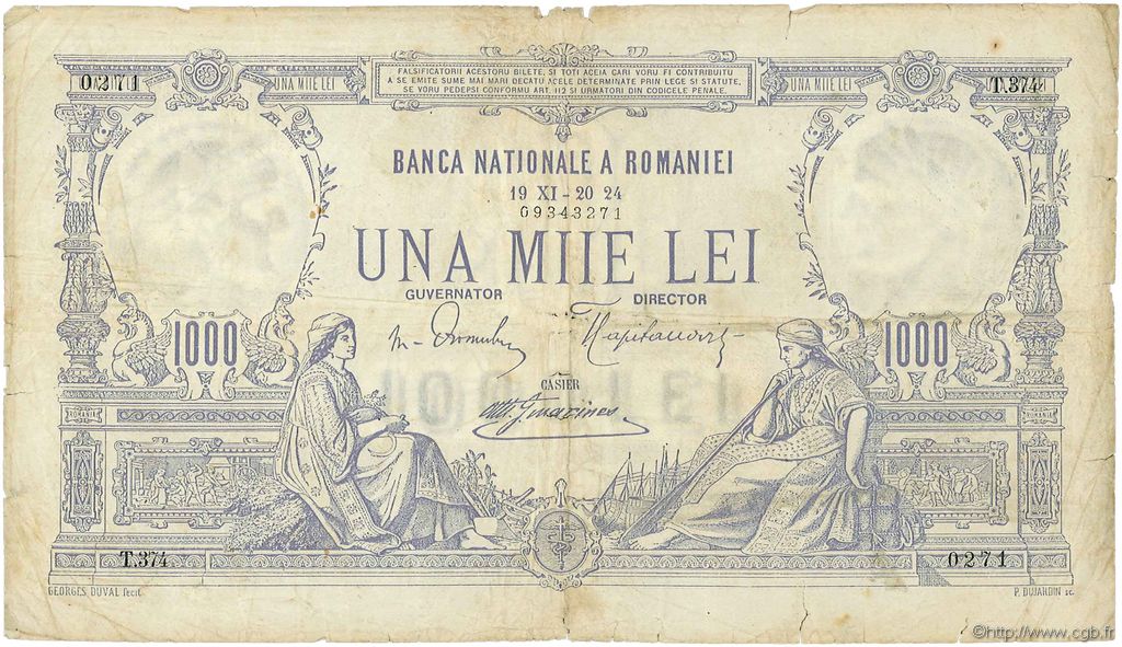 1000 Lei ROMANIA  1924 P.023a q.MB