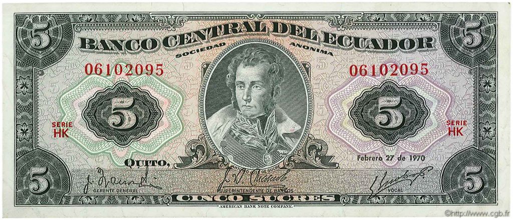 5 Sucres ECUADOR  1970 P.100d SPL+