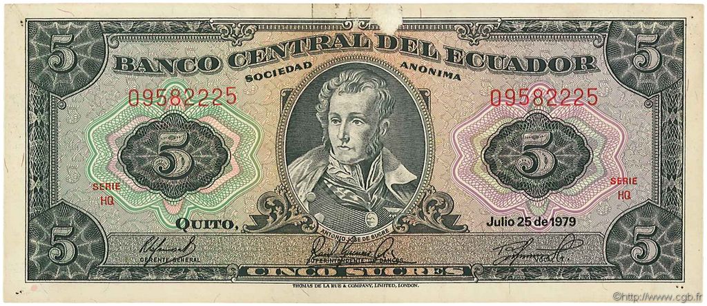 5 Sucres ECUADOR  1979 P.113c MBC