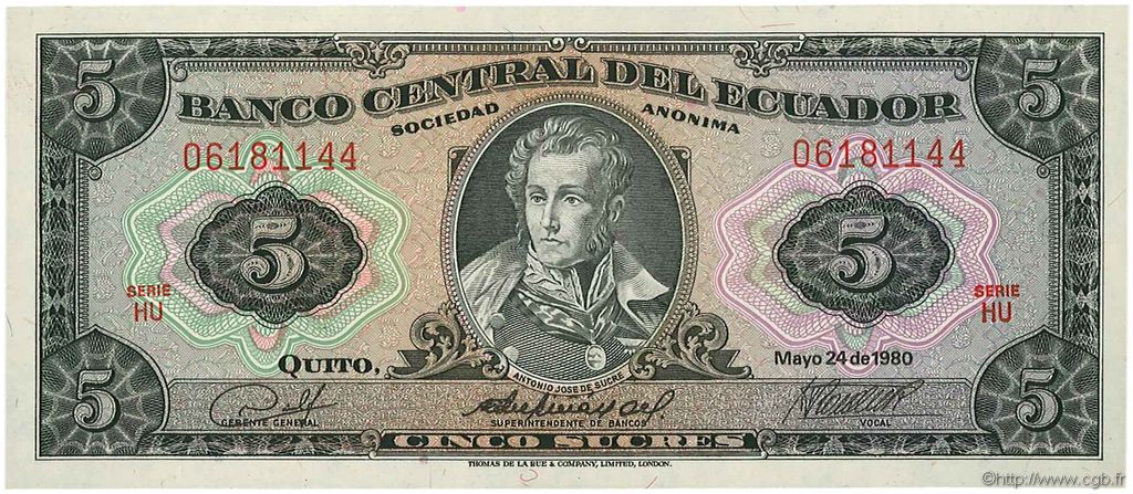 5 Sucres EKUADOR  1980 P.113c ST
