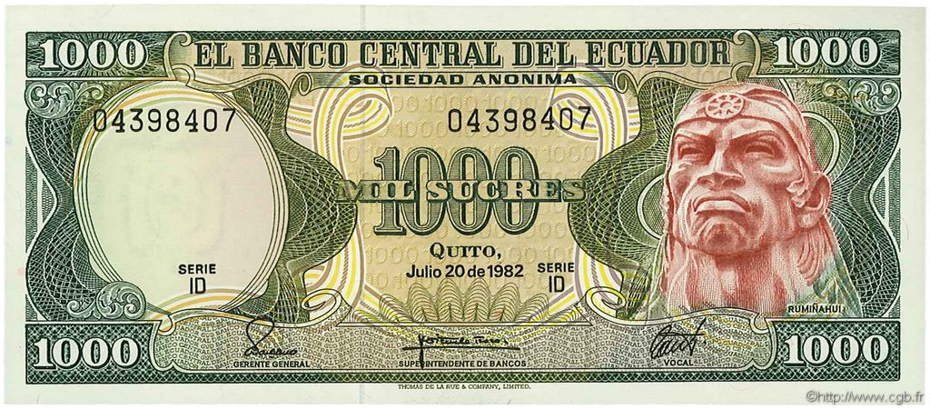 1000 Sucres ECUADOR  1982 P.120b UNC