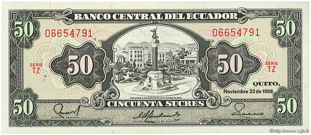 50 Sucres ECUADOR  1988 P.122a SC