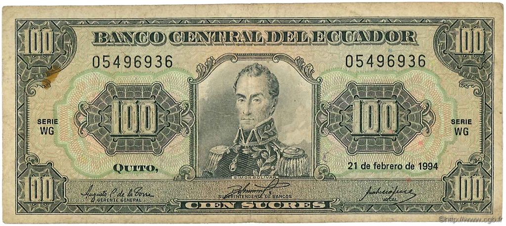 100 Sucres ECUADOR  1994 P.123Ac F