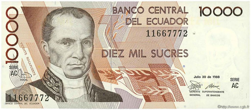 10000 Sucres ECUADOR  1988 P.127a UNC