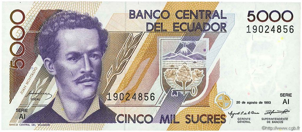5000 Sucres EKUADOR  1993 P.128a fST