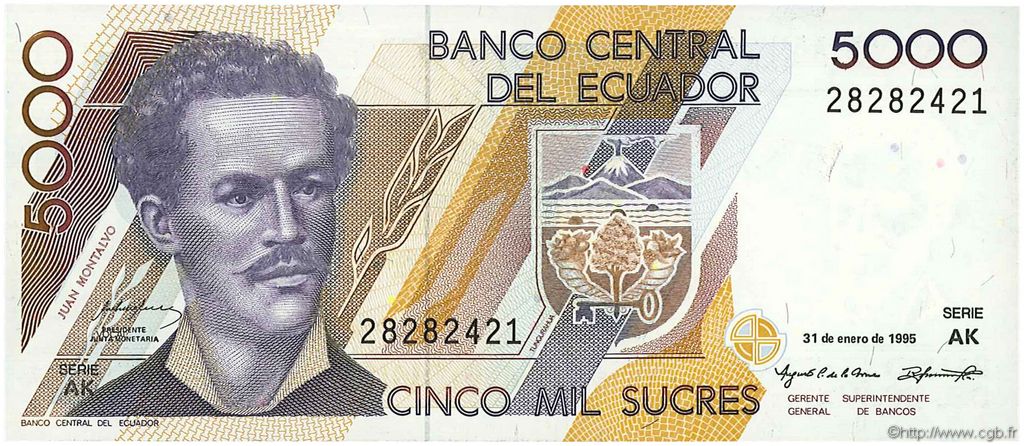 5000 Sucres ECUADOR  1995 P.128b UNC