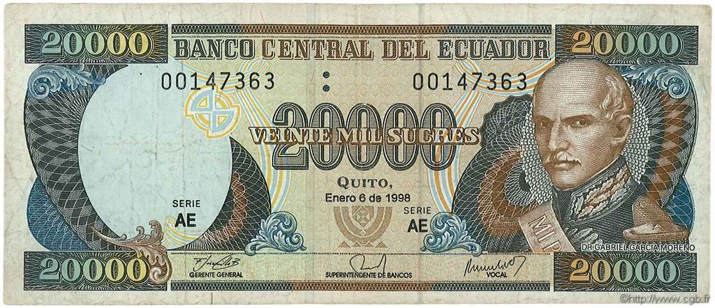 20000 Sucres ECUADOR  1998 P.129c BC+