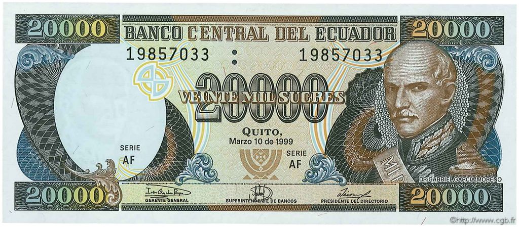20000 Sucres EKUADOR  1999 P.129 ST
