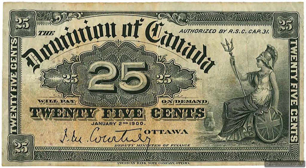 25 Cents CANADA  1900 P.009a F+
