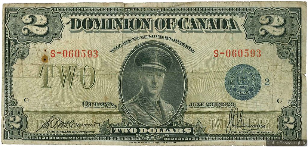 2 Dollars CANADA  1923 P.034h B+