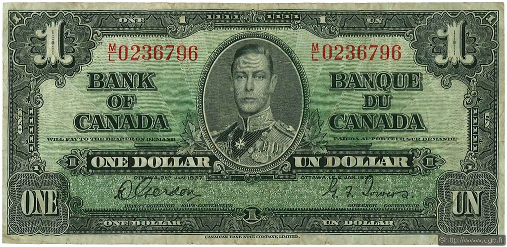1 Dollar CANADá
  1937 P.058d BC