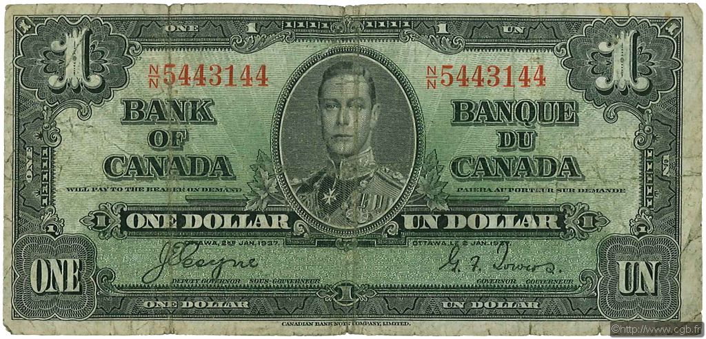 1 Dollar CANADA  1937 P.058e B
