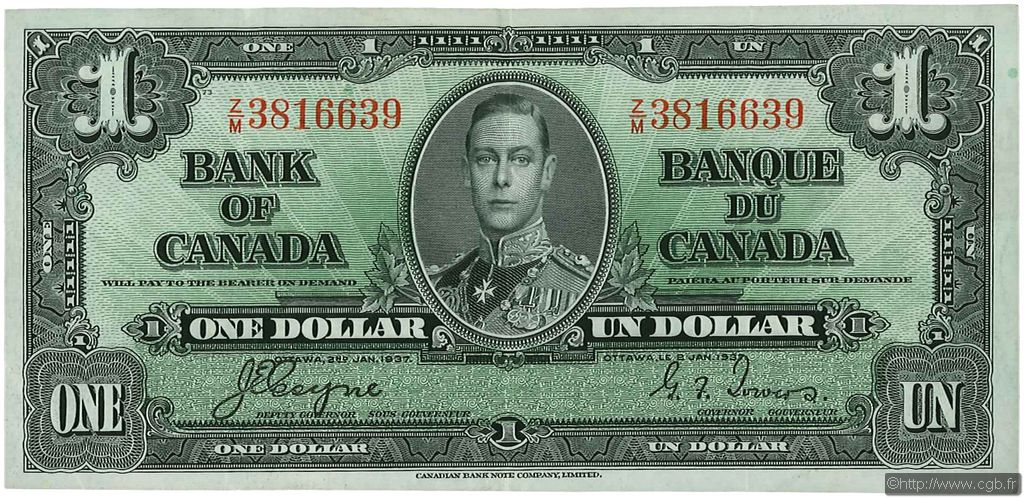 1 Dollar CANADá
  1937 P.058e MBC+