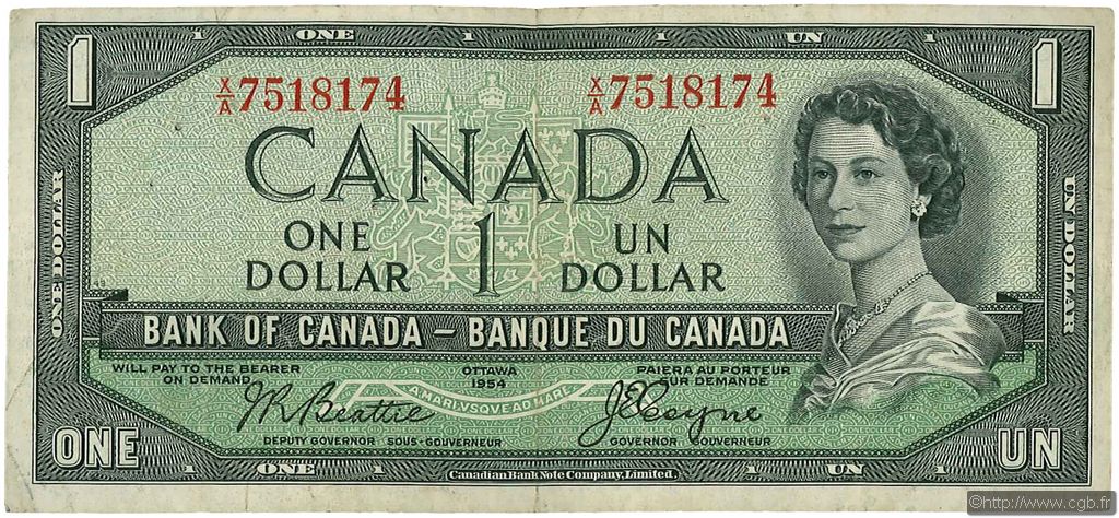 1 Dollar CANADA  1954 P.074a TTB