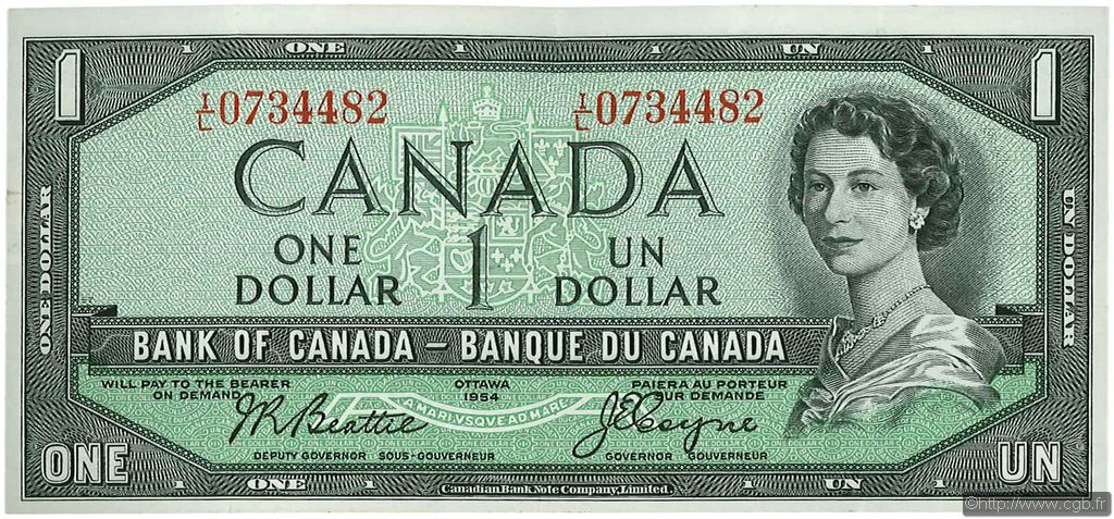 1 Dollar CANADA  1954 P.074a BB to SPL