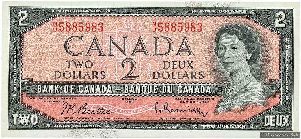 2 Dollars CANADA  1954 P.076b q.FDC