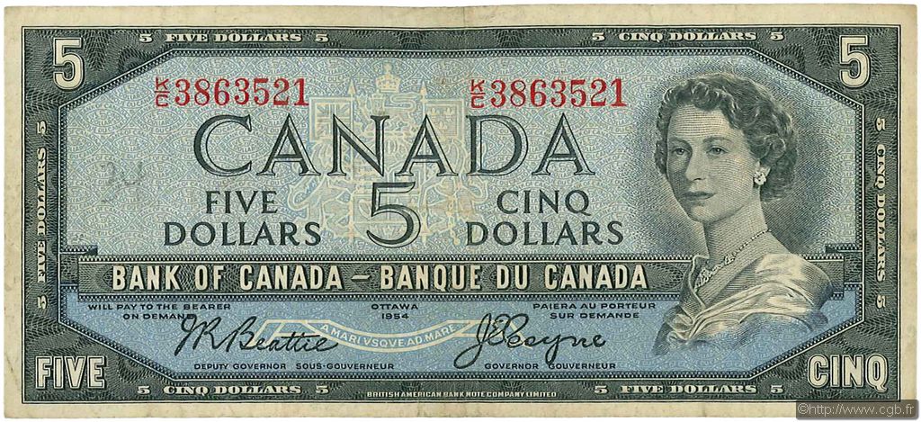 5 Dollars CANADá
  1954 P.078 BC+