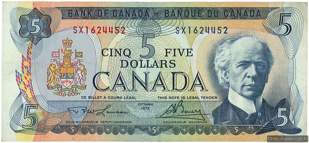 5 Dollars KANADA  1972 P.087b fVZ