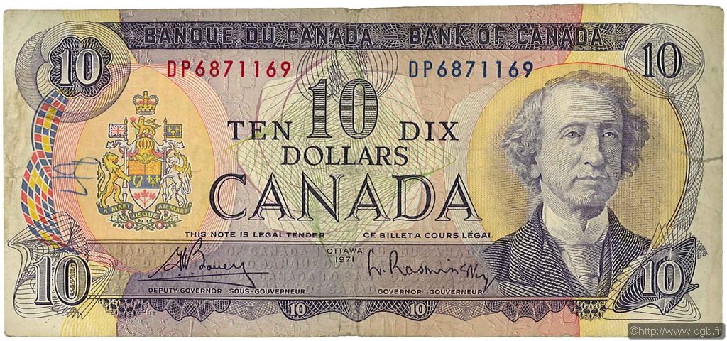 10 Dollars CANADA  1971 P.088b F
