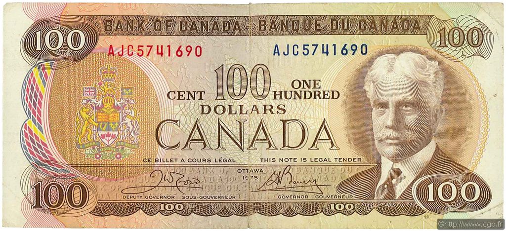 100 Dollars CANADA  1975 P.091b q.BB