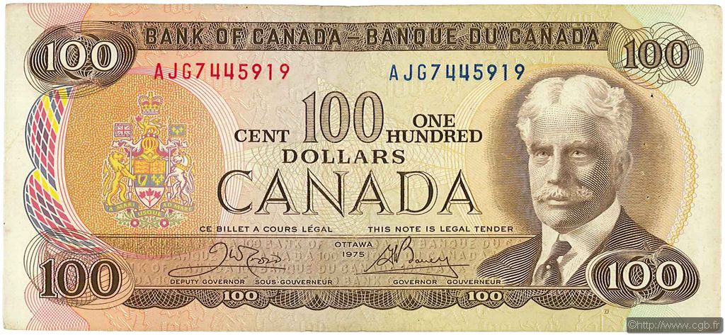 100 Dollars CANADA  1975 P.091b VF