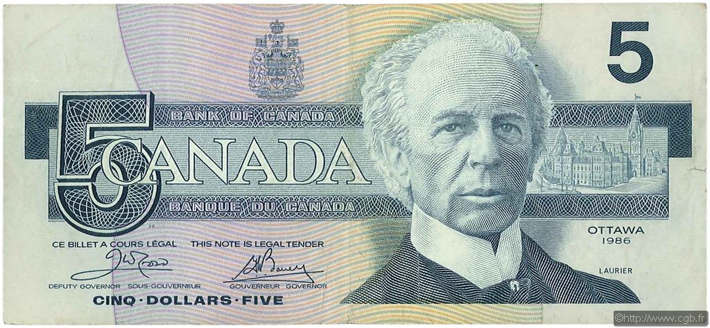 5 Dollars CANADA  1986 P.095a2 VF