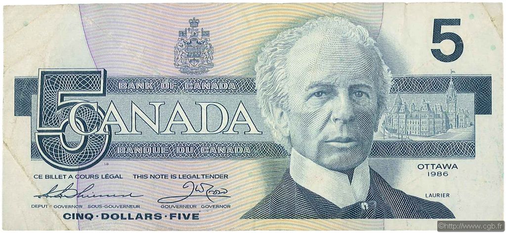 5 Dollars CANADA  1986 P.095b TTB