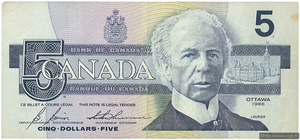 5 Dollars CANADA  1986 P.095c VF