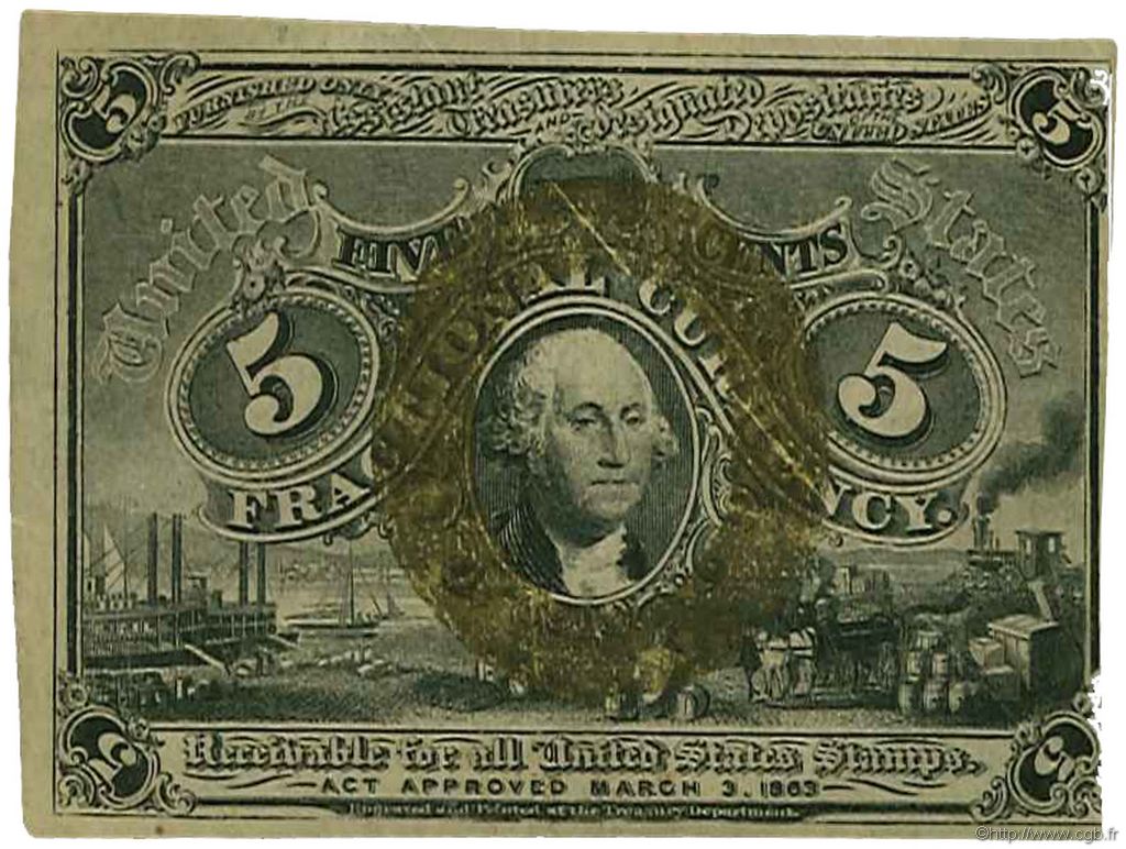 5 Cents ÉTATS-UNIS D AMÉRIQUE  1863 P.101 TTB+