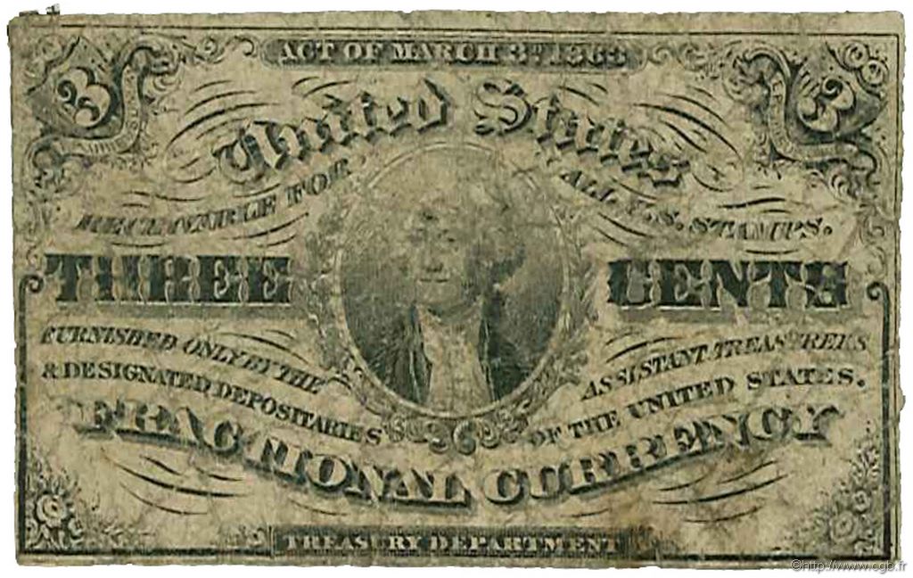 3 Cents STATI UNITI D AMERICA  1863 P.105 q.B