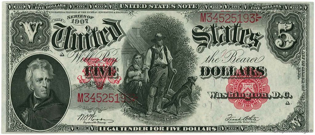5 Dollars STATI UNITI D AMERICA  1907 P.186 SPL+
