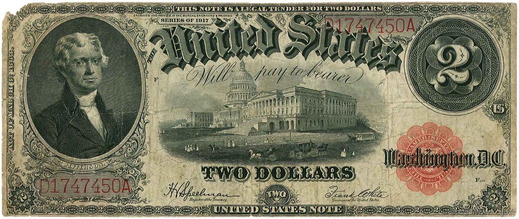 2 Dollars ÉTATS-UNIS D AMÉRIQUE  1917 P.188 pr.TB