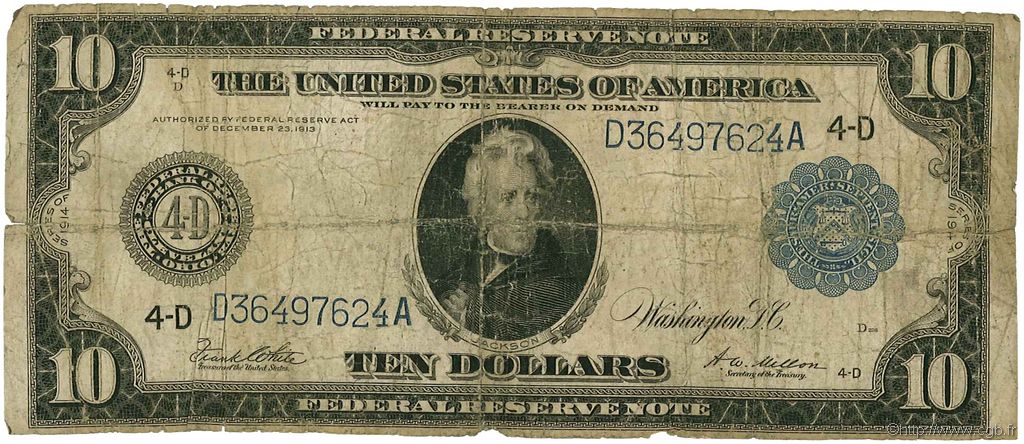 10 Dollars STATI UNITI D AMERICA  1914 P.360b q.B