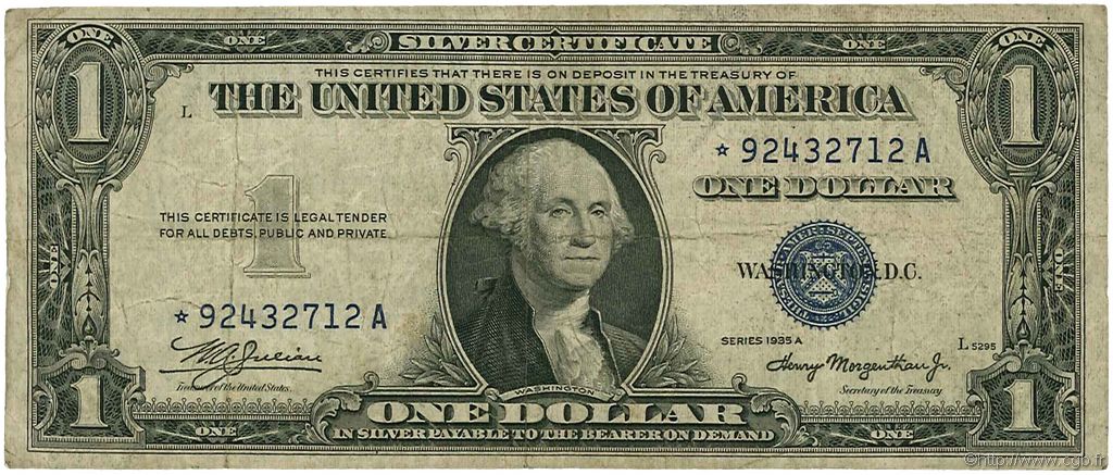 1 Dollar Remplacement ESTADOS UNIDOS DE AMÉRICA  1935 P.416a BC