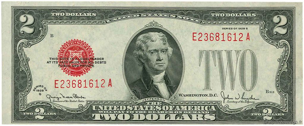 2 Dollars ÉTATS-UNIS D AMÉRIQUE  1928 P.378g SPL
