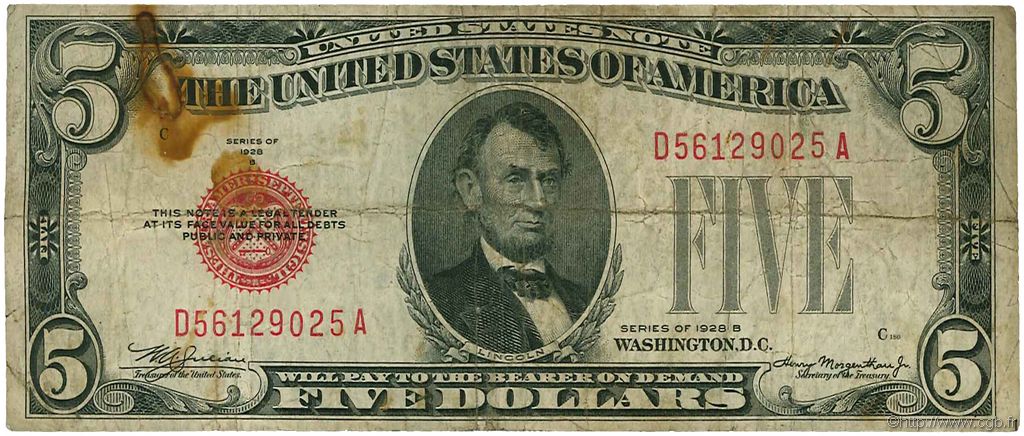 5 Dollars UNITED STATES OF AMERICA  1928 P.379b F