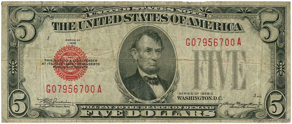 5 Dollars STATI UNITI D AMERICA  1928 P.379c MB