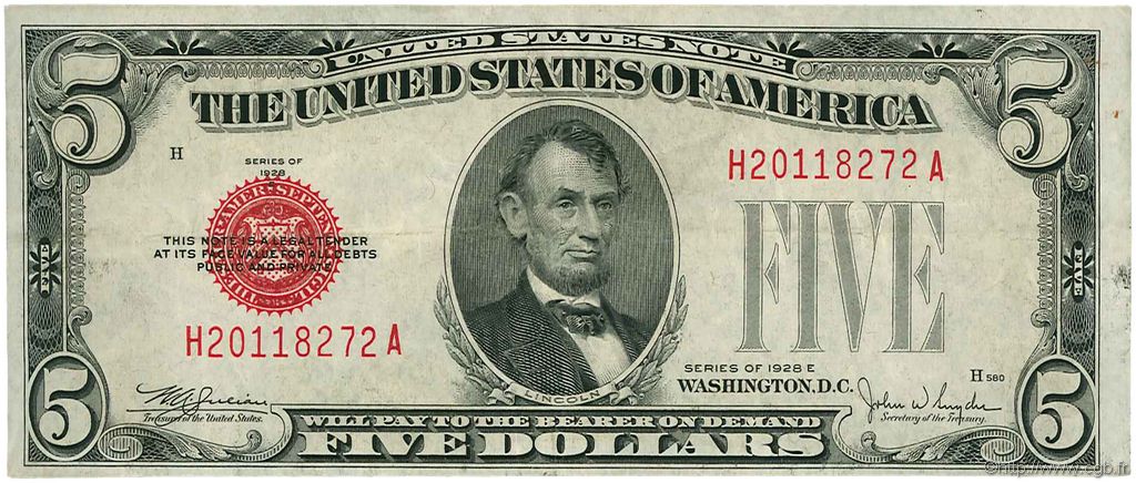 5 Dollars UNITED STATES OF AMERICA  1928 P.379e VF+